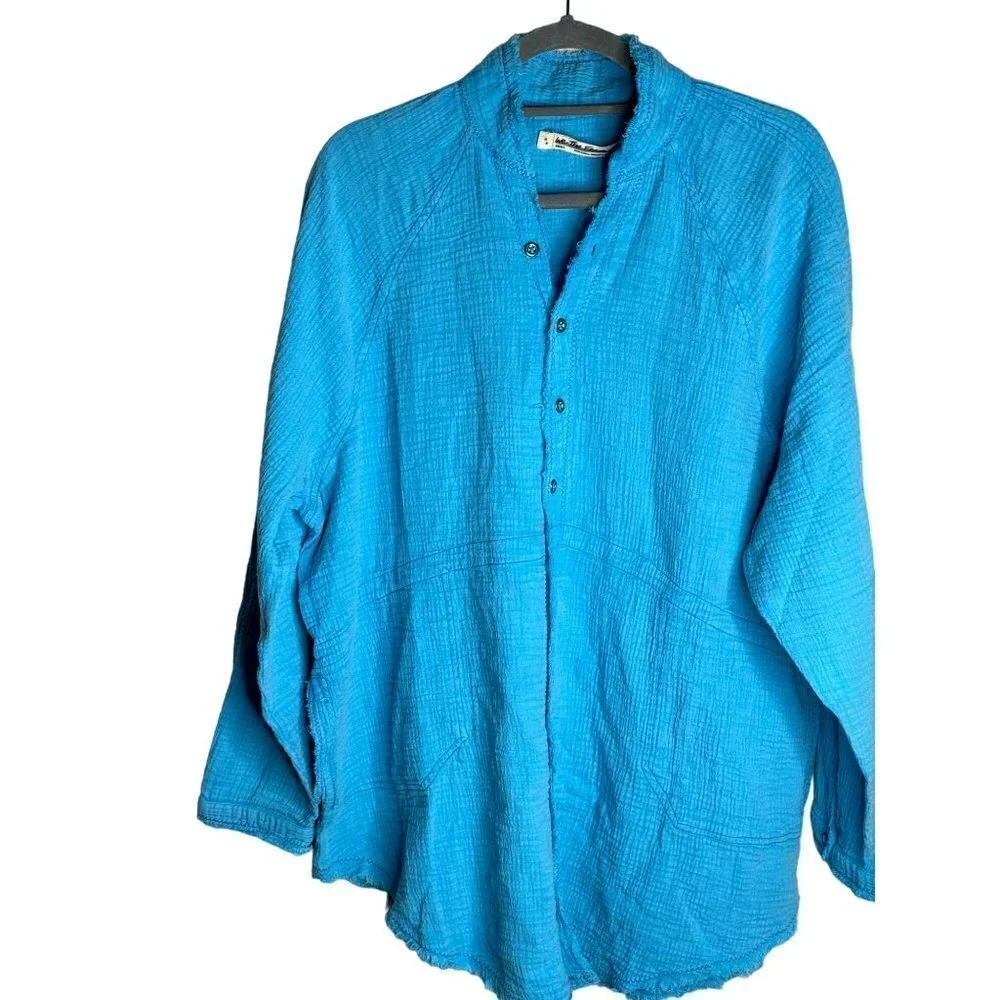 FREE PEOPLE We the Free Summer Daydream Button Down Shirt Blue Size S NEW $108